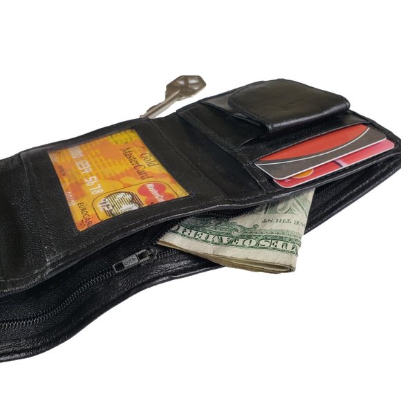 Genuine Leather Trifold Wallet With Key Coin Pouch - Picture 7 of 9